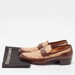 Gucci Beige/Brown Canvas and Leather GG Slip On Loafers Size 43