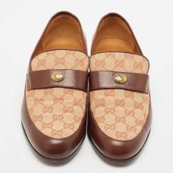 Gucci Beige/Brown Canvas and Leather GG Slip On Loafers Size 43