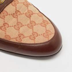 Gucci Beige/Brown Canvas and Leather GG Slip On Loafers Size 43