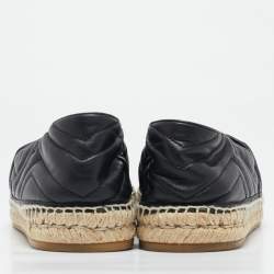 Gucci Black Matelasse Leather GG Marmont Espadrille Flats Size 42.5