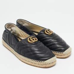 Gucci Black Matelasse Leather GG Marmont Espadrille Flats Size 42.5