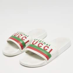 Gucci White Leather Original Flat Slides Size 43