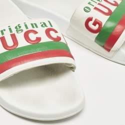 Gucci White Leather Original Flat Slides Size 43