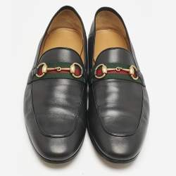 Pre Owned Gucci Black Leather Horsebit Foldable Loafers Size 44