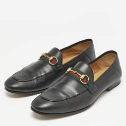 Pre Owned Gucci Black Leather Horsebit Foldable Loafers Size 44