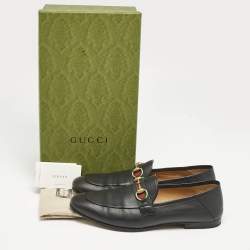 Pre Owned Gucci Black Leather Horsebit Foldable Loafers Size 44