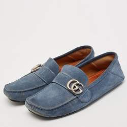 Gucci Blue Suede Double G Slip On Loafers Size 41