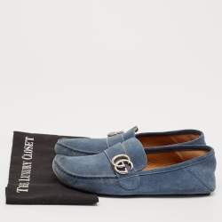 Gucci Blue Suede Double G Slip On Loafers Size 41