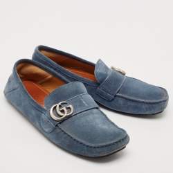 Gucci Blue Suede Double G Slip On Loafers Size 41