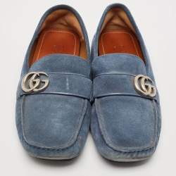 Gucci Blue Suede Double G Slip On Loafers Size 41