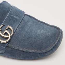Gucci Blue Suede Double G Slip On Loafers Size 41