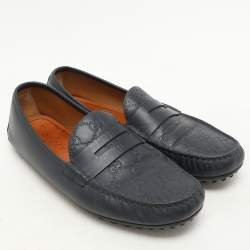 مملوكة مسبقًا Gucci Blue Guccissima Leather Penny Loafers Size 42