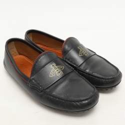 Pre Owned Gucci Black Leather Bee Loafers Size 42