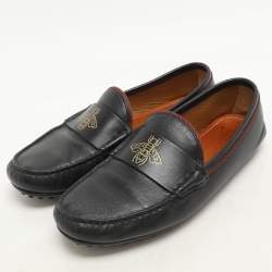Pre Owned Gucci Black Leather Bee Loafers Size 42