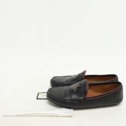 Pre Owned Gucci Black Leather Bee Loafers Size 42