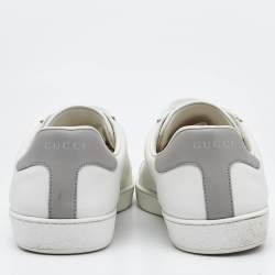 Gucci White/Grey Leather Interlocking G Ace Low Top Sneakers  Size 43