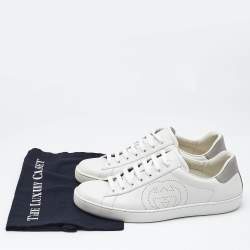 Gucci White/Grey Leather Interlocking G Ace Low Top Sneakers  Size 43