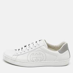 Gucci White/Grey Leather Interlocking G Ace Low Top Sneakers  Size 43