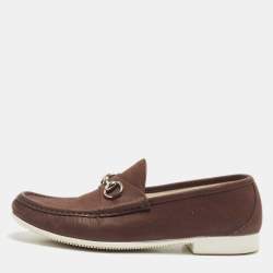 Gucci Brown Nubuck Leather Horsebit Loafers Size 43