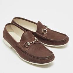 Gucci Brown Nubuck Leather Horsebit Loafers Size 43