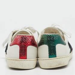 Gucci White Leather Ace Snake Low Top Sneakers Size 40.5