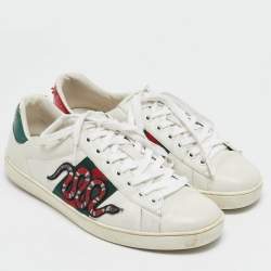 Gucci White Leather Ace Snake Low Top Sneakers Size 40.5