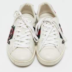 Gucci White Leather Ace Snake Low Top Sneakers Size 40.5