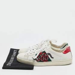 Gucci White Leather Ace Snake Low Top Sneakers Size 40.5