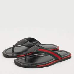 مملوكة مسبقًا Gucci Black Leather Web Thong Flats Size 44