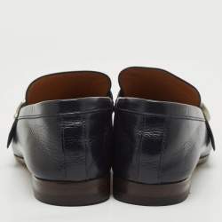 Gucci Navy Blue Leather Gucci Donnie Double G Loafers Size 40