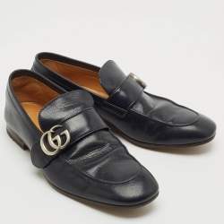Gucci Navy Blue Leather Gucci Donnie Double G Loafers Size 40