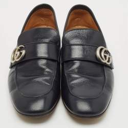 Gucci Navy Blue Leather Gucci Donnie Double G Loafers Size 40