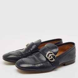 Gucci Navy Blue Leather Gucci Donnie Double G Loafers Size 40