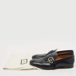 Gucci Navy Blue Leather Gucci Donnie Double G Loafers Size 40
