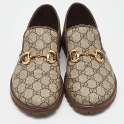 Gucci Beige/Brown GG Supreme Canvas and Leather Horsebit Loafers Size 40