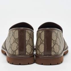 Gucci Beige/Brown GG Supreme Canvas and Leather Horsebit Loafers Size 40