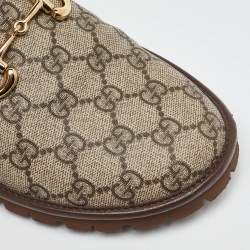 Gucci Beige/Brown GG Supreme Canvas and Leather Horsebit Loafers Size 40