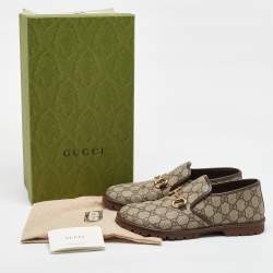 Gucci Beige/Brown GG Supreme Canvas and Leather Horsebit Loafers Size 40