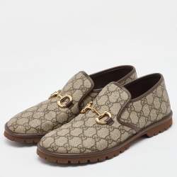 Gucci Beige/Brown GG Supreme Canvas and Leather Horsebit Loafers Size 40