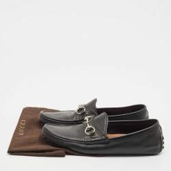 Gucci Black Leather Horsebit Slip On Loafers Size 41