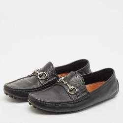 Gucci Black Leather Horsebit Slip On Loafers Size 41