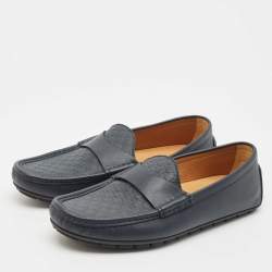 Gucci Navy Blue Microguccisma Leather Slip On Loafers Size 41