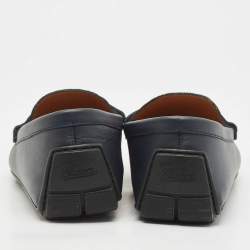 Gucci Navy Blue Microguccisma Leather Slip On Loafers Size 41
