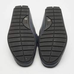 Gucci Navy Blue Microguccisma Leather Slip On Loafers Size 41