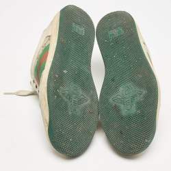 Pre Owned Gucci Beige/Green GG Canvas And Nubuck Leather Screener Low Top Sneakers Size 39