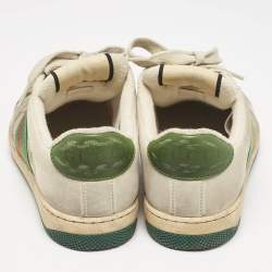 Pre Owned Gucci Beige/Green GG Canvas And Nubuck Leather Screener Low Top Sneakers Size 39
