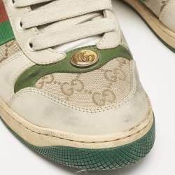 Pre Owned Gucci Beige/Green GG Canvas And Nubuck Leather Screener Low Top Sneakers Size 39