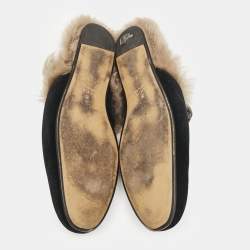 Gucci Black Fur and Velvet Princetown Mules Size 43