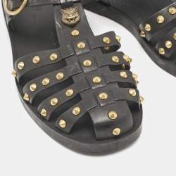 Gucci Black Rubber GG Marmont Crystal Embellishments Caged Flat Sandals Size 40