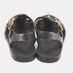 Gucci Black Rubber GG Marmont Crystal Embellishments Caged Flat Sandals Size 40